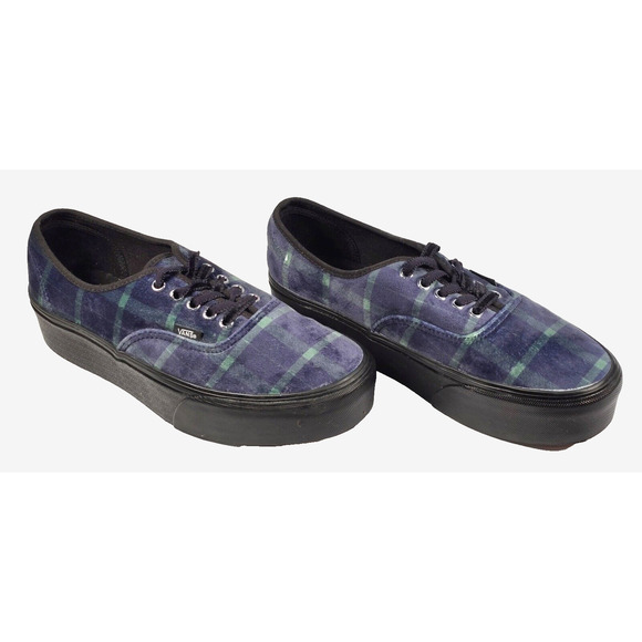 Vans Authentic Stackform Velvet Plaid Shoes Men\'s Size 10 Blue Green Sneakers